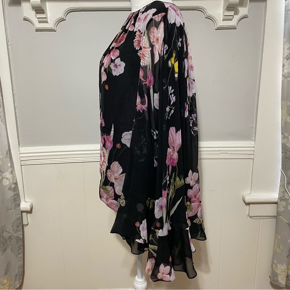 Giambattista Valli Frilled Cape Floral Silk Blouse Size XL - Picture 4 of 11